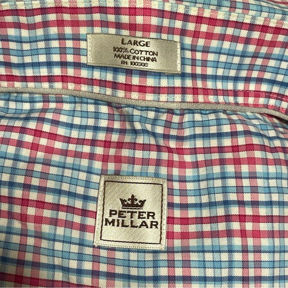 Peter Millar Box Plaid Long Sleeve Button Down Dress Shirt Men's Size L - Picture 6 of 10